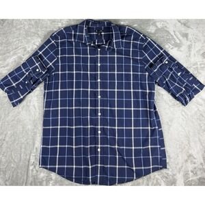 Gap Mens XL Classic Fit Blue White Plaid Button Front Long Sleeve Point Collar
